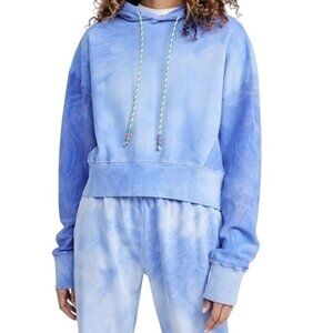 DANNIJO‎ Tie-Dye Cropped Hoodie 100% Cotton Pullover Blue Hooded Sweatshirt S